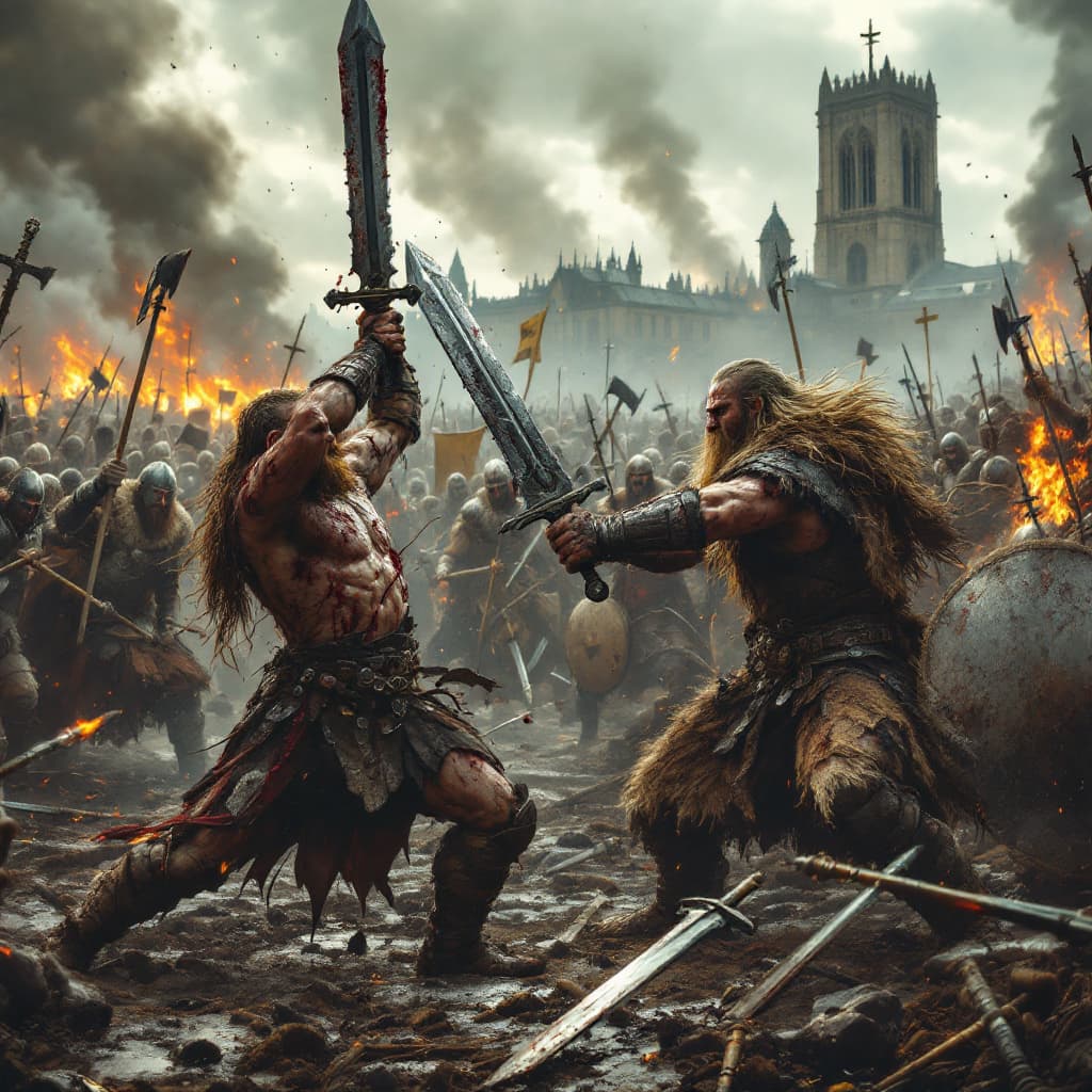 FLUX prompt: Ragnar Lothbrok, covered in mud and blood, wields ... - FLUX