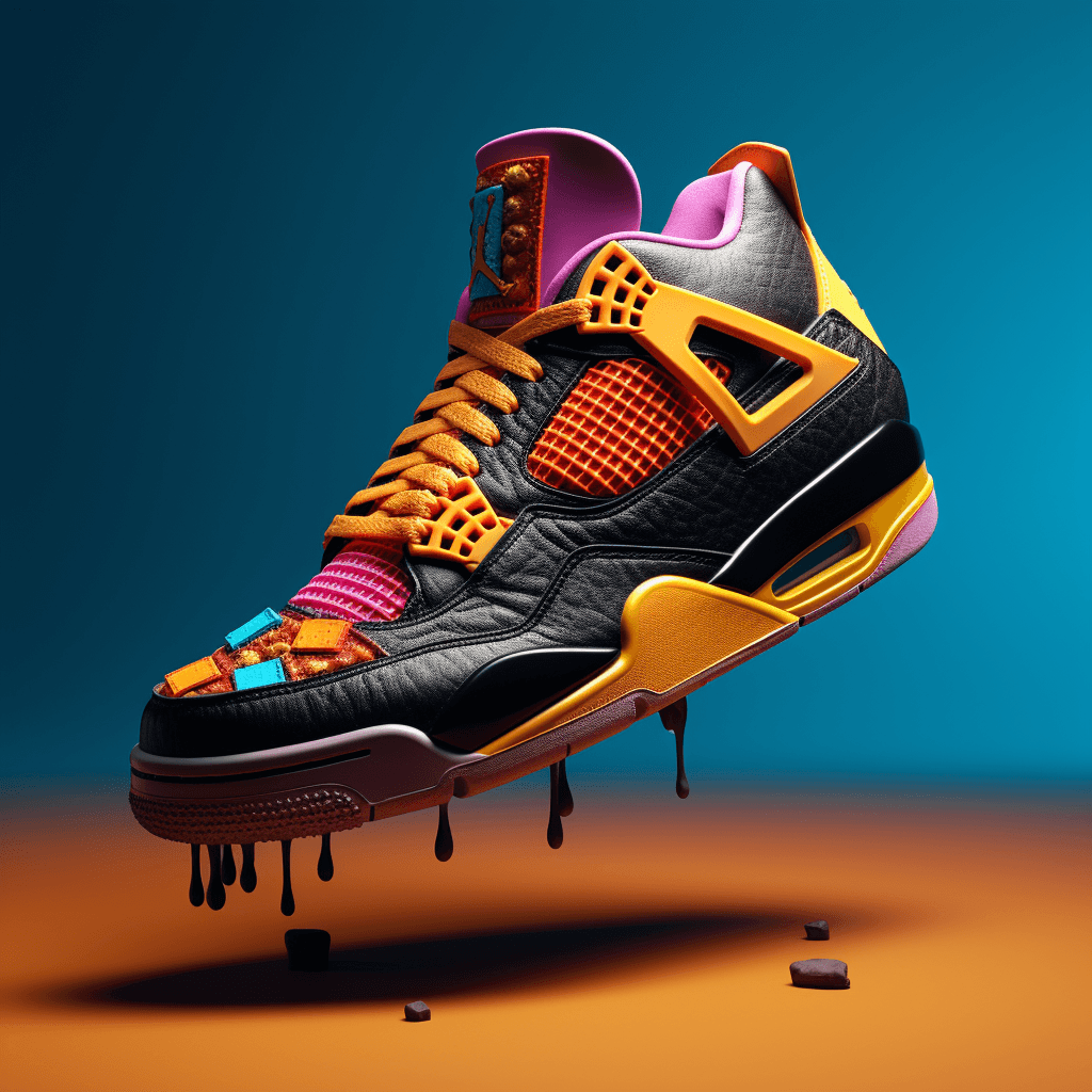Midjourney prompt: **sneakers in the style of Nike jordan 4 made of d... - Midjourney
