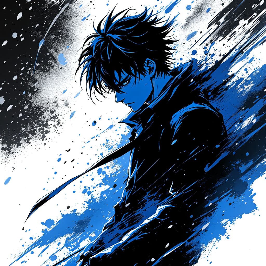 FLUX prompt: Anime poster, a male character in black, white, a... - FLUX