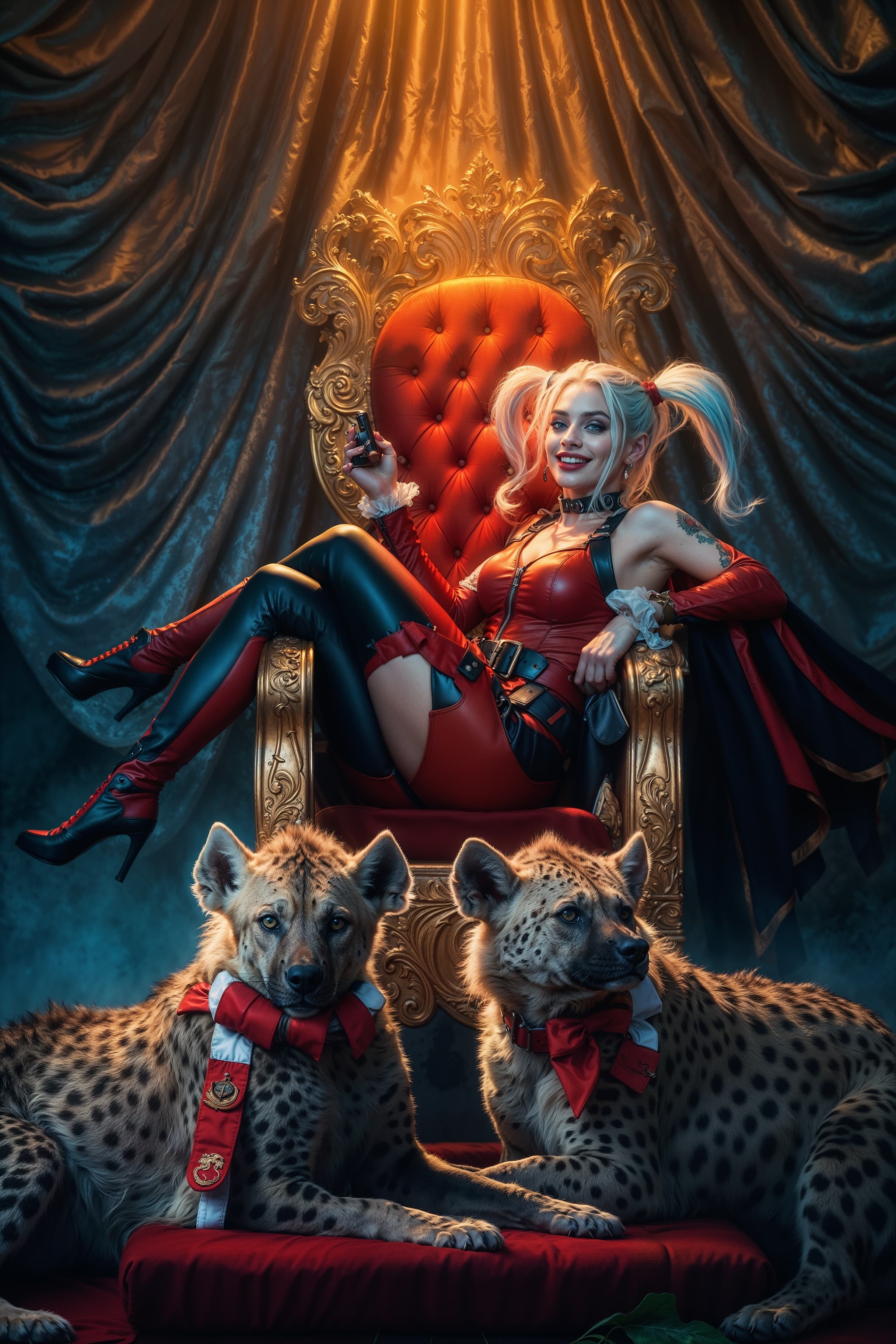 Harley Quinn & her loyal Hyenas - Stable Diffusion