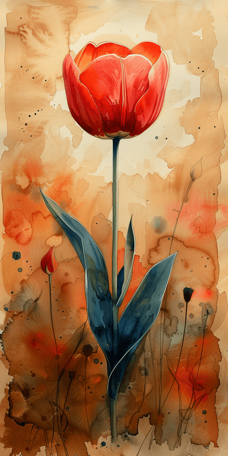 Midjourney prompt: watercolor sketch, red tulip at dawn, in the style... - Midjourney