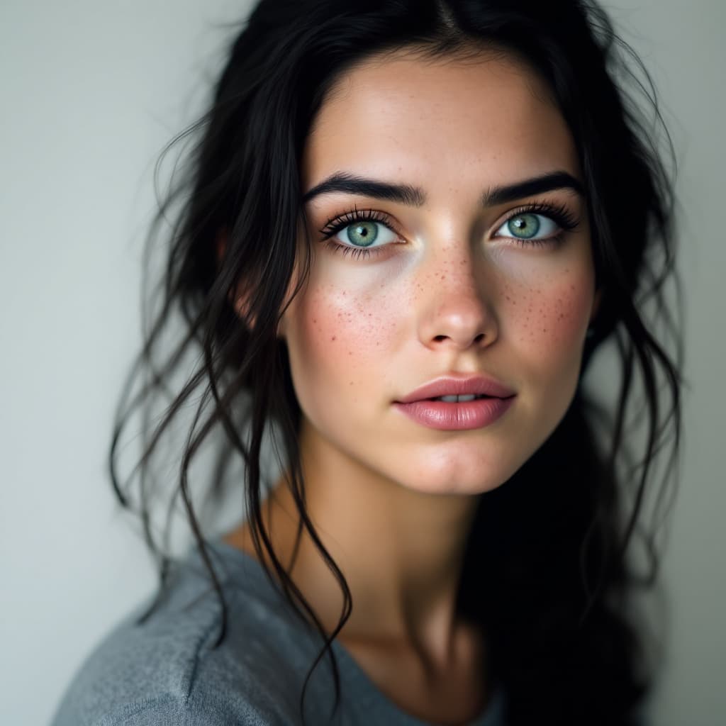 FLUX prompt: Close-up portrait of a woman with green eyes, ligh... - FLUX