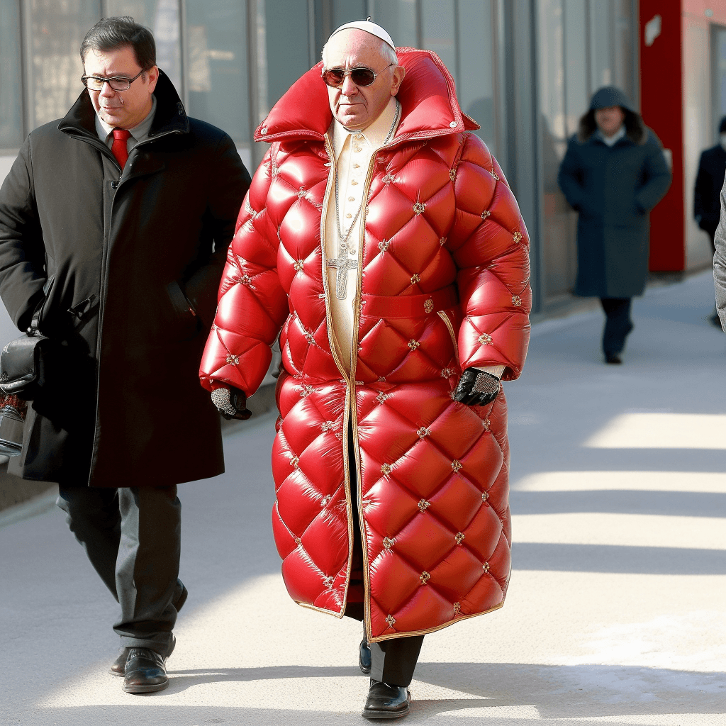 The Pope wearing a puffy jacket - Midjourney