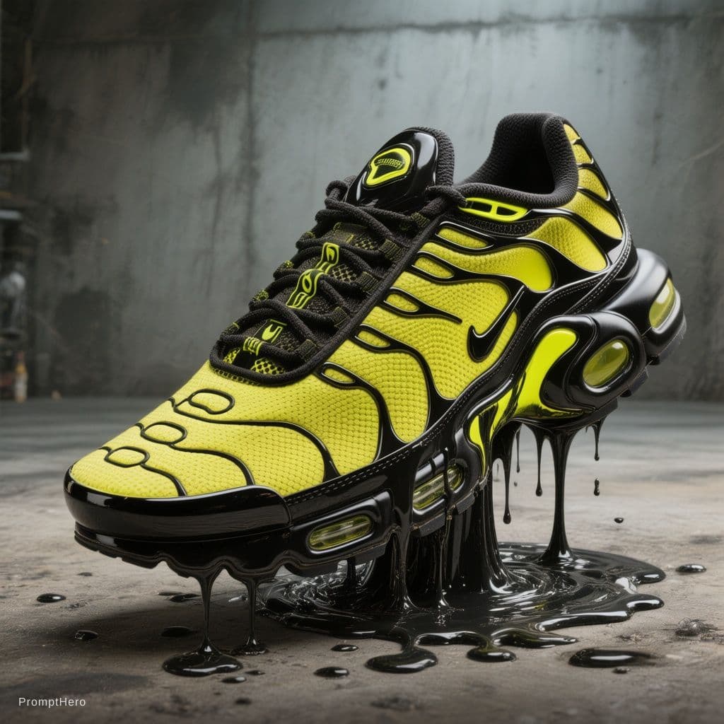 Hero prompt: amazing ad for air max plus black with bright phos... - Hero