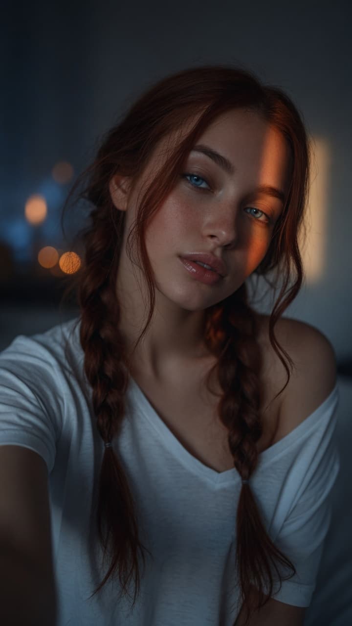 A stunning young woman with striking blue eyes and... - PromptHero
