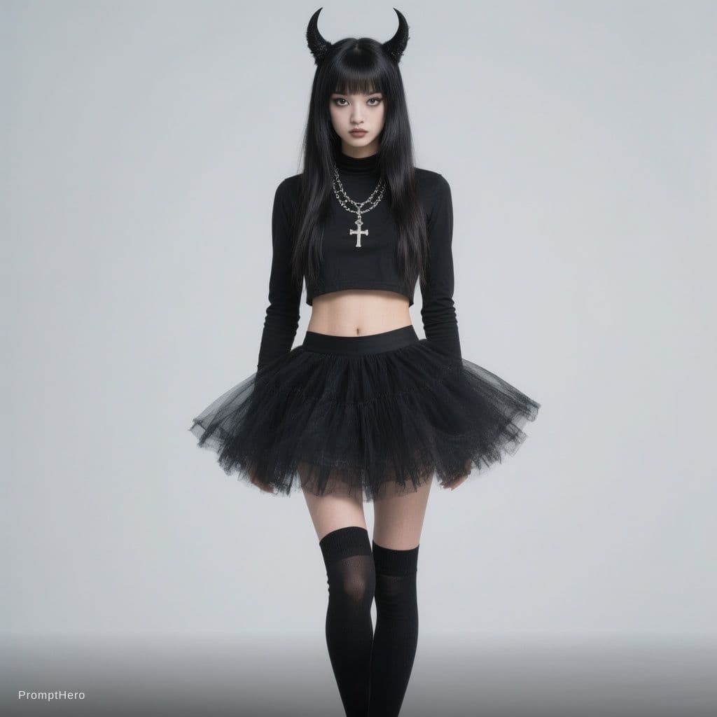 Hero prompt: asian\maxican goth girl in overnknee socks black b... - Hero