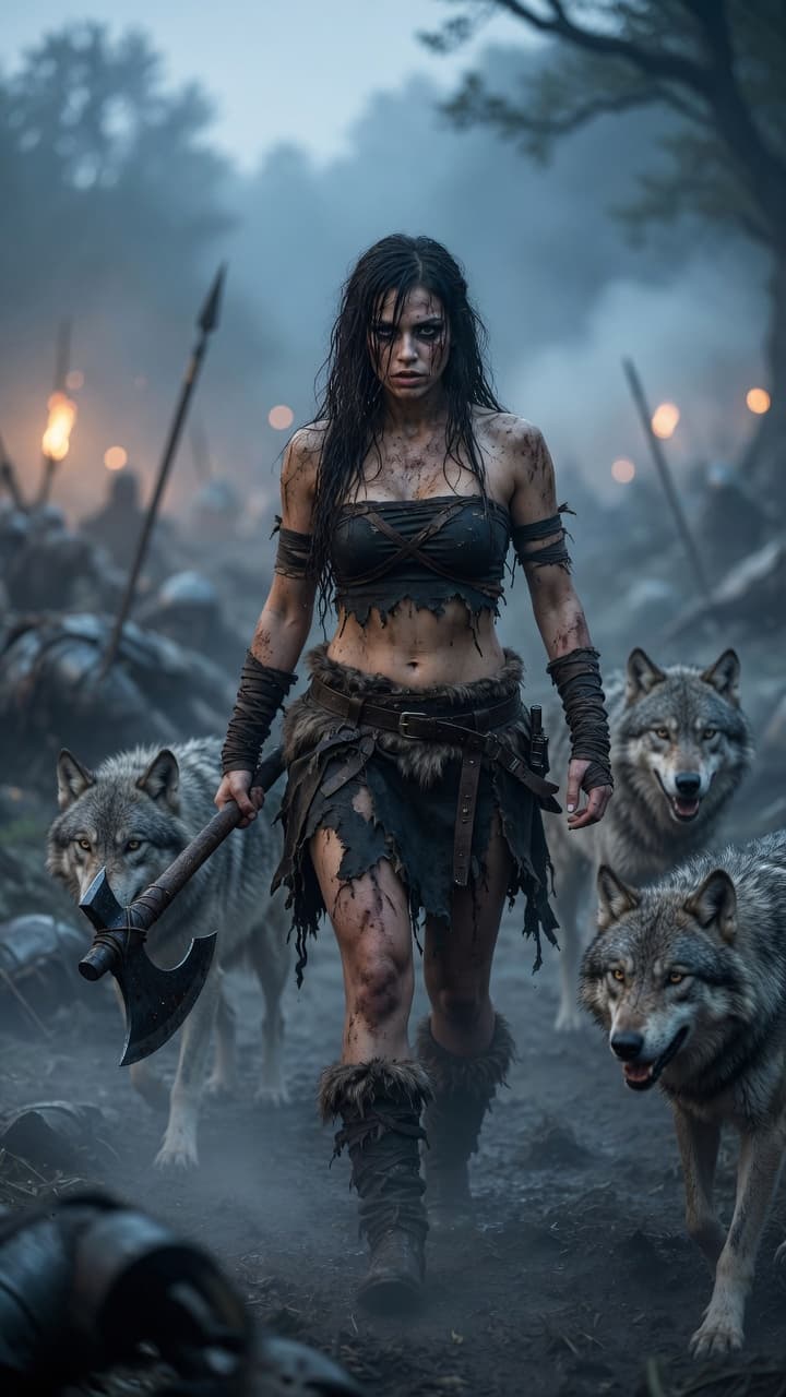A fierce and beautiful young woman warrior with lo... - PromptHero