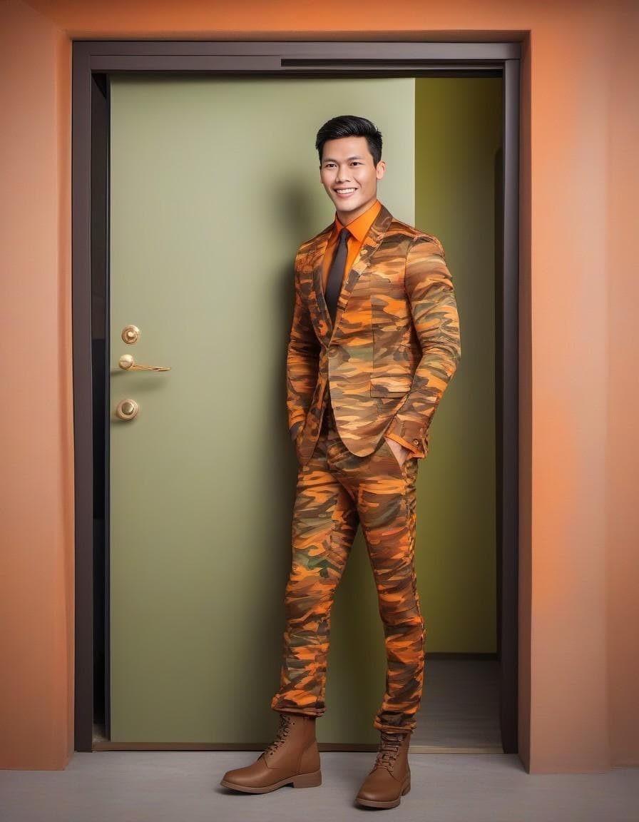 Midjourney prompt: fashion cover, front view, full-body, man model, d... - Midjourney