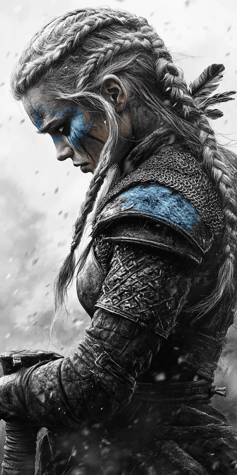 Midjourney prompt: black and white drawing of a Viking warrior woman ... - Midjourney