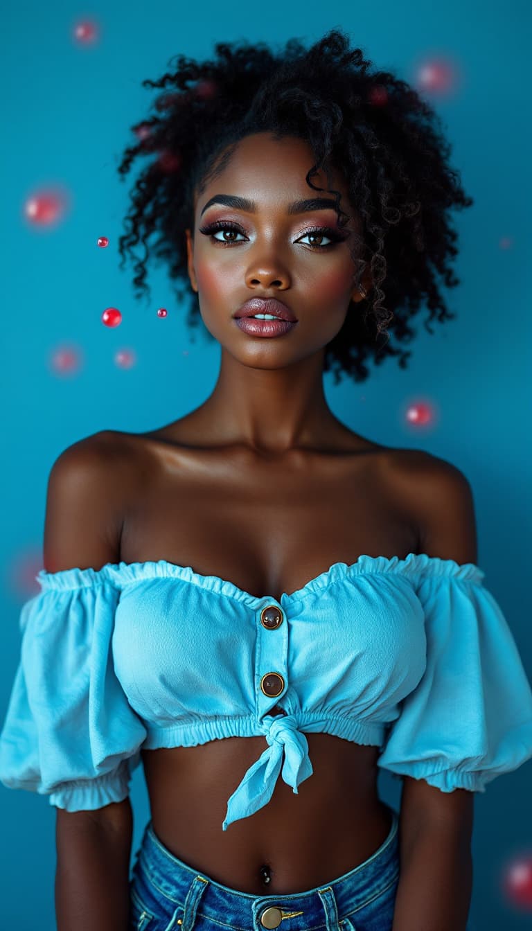 FLUX prompt: photography, blue tone, mulatto model with beautif... - FLUX