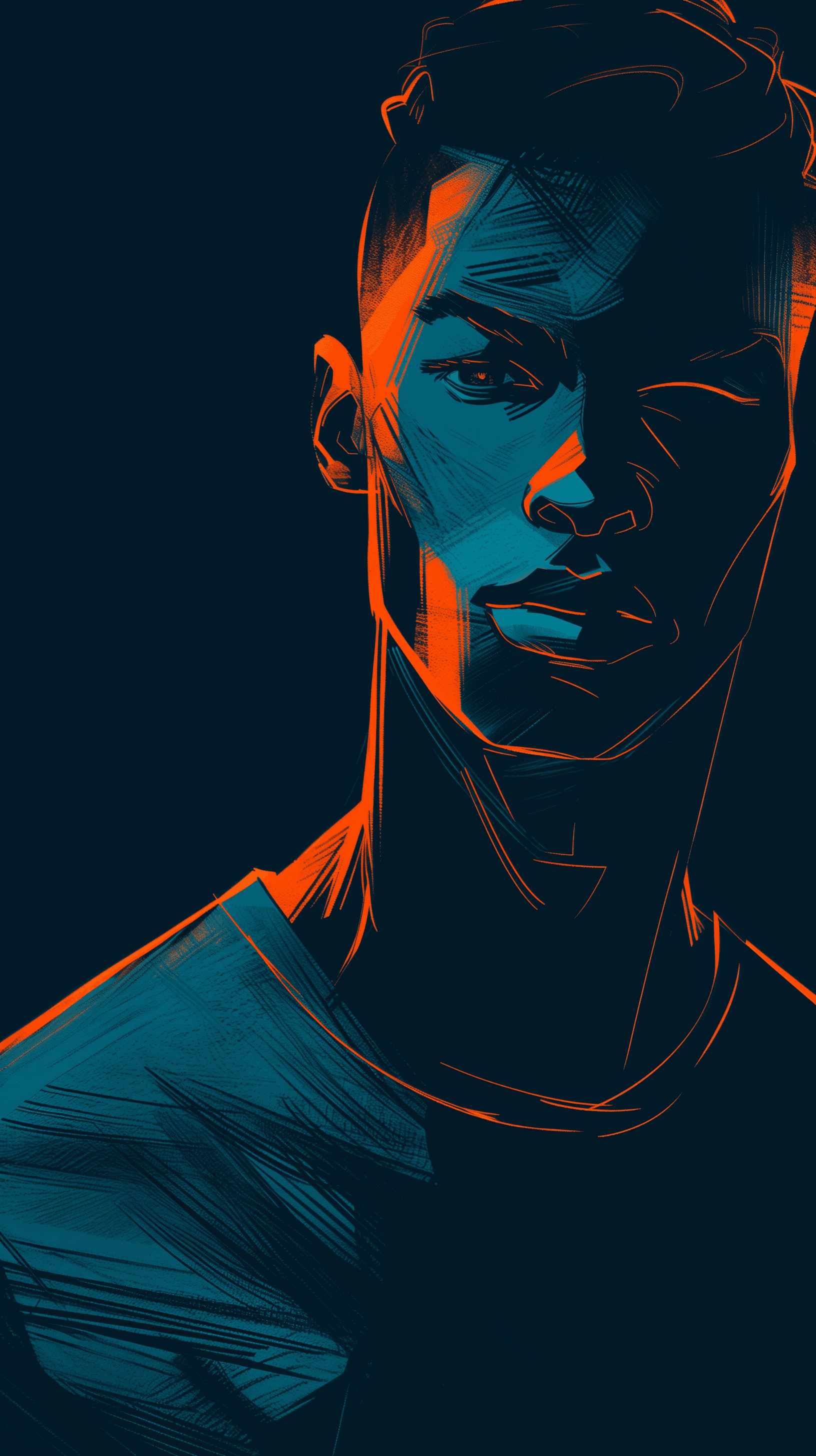 Midjourney prompt: digital portrait of a confident male, drawn in bol... - Midjourney
