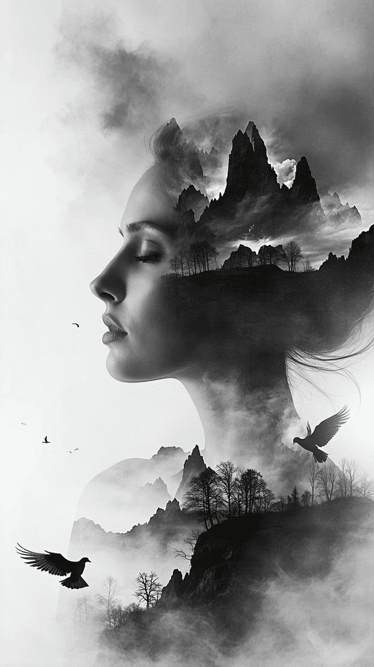 Stable Diffusion prompt: Double exposure black and white photography of a w... - Stable Diffusion