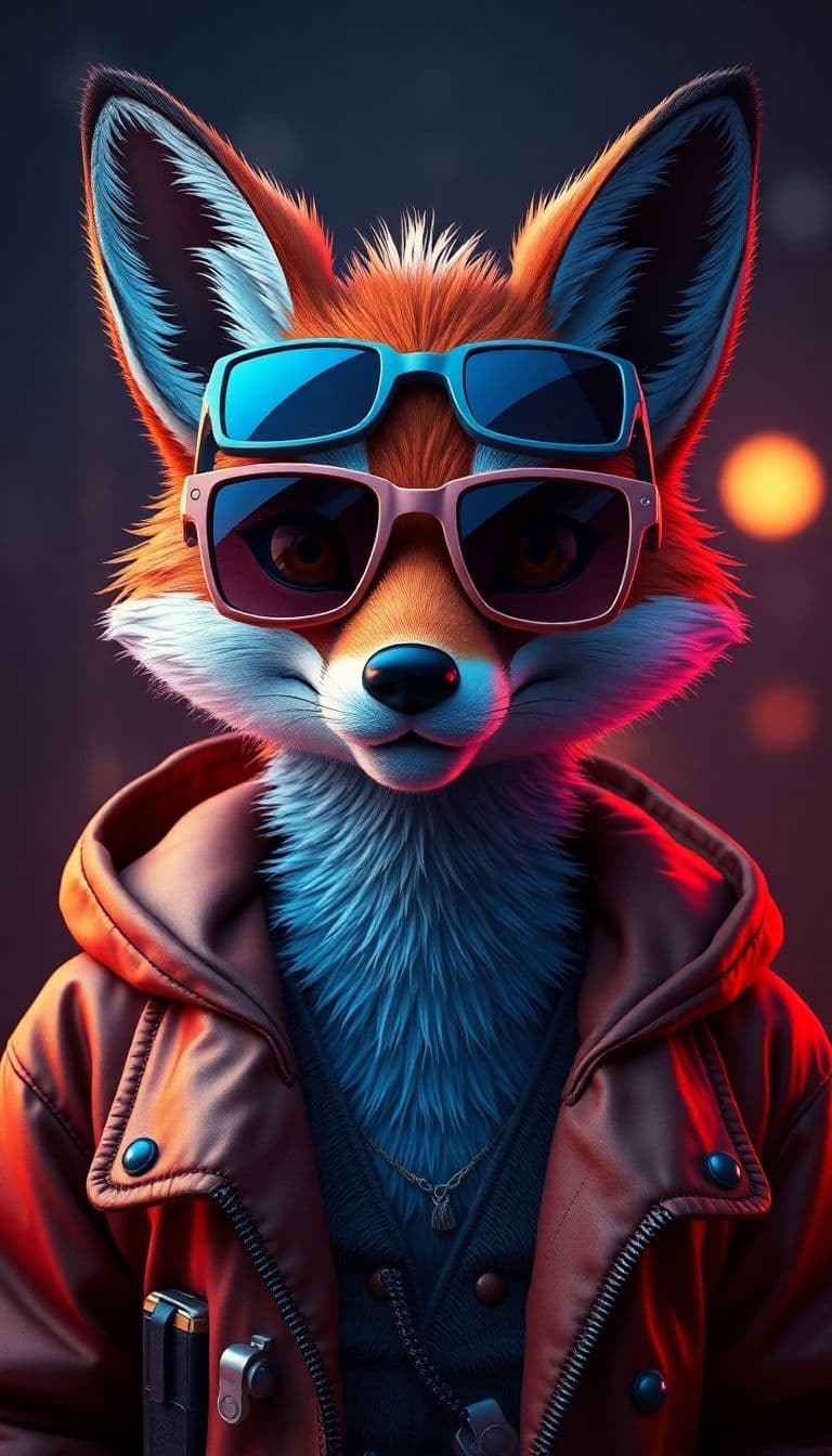 FLUX prompt: portrait of a cartoon fox wearing sunglasses, in t... - FLUX