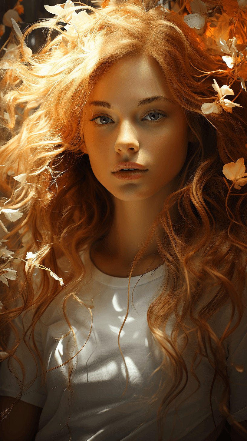 Midjourney prompt: a woman with long hair in white, in the style of e... - Midjourney