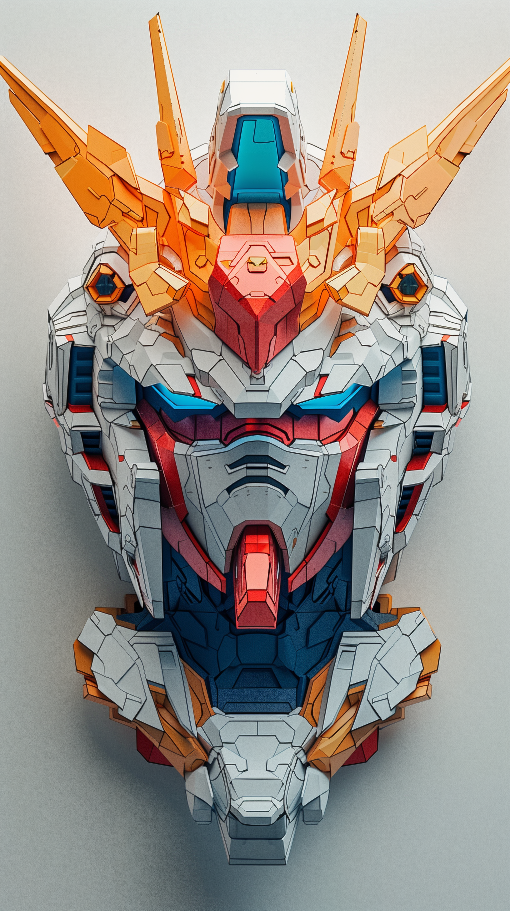 Midjourney prompt: 3d rendering, front view, Gundam face, paper work ... - Midjourney