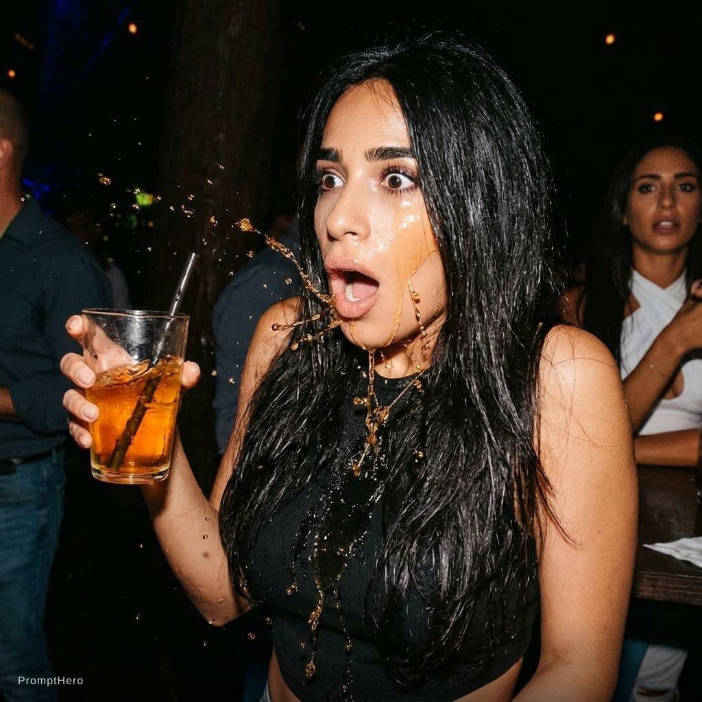 Hero prompt: beautiful woman, having her drink spilled on her f... - Hero