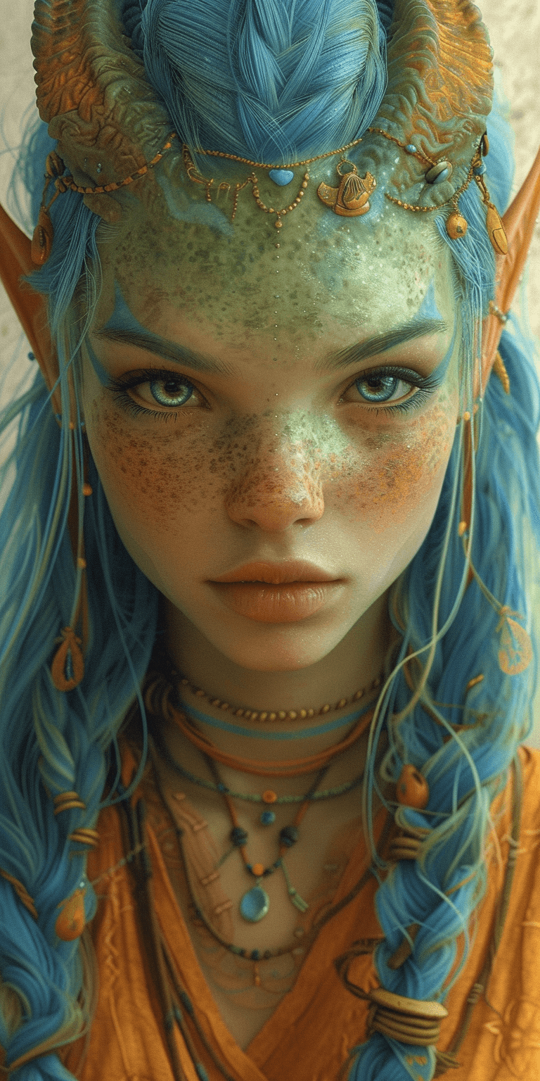 Midjourney prompt: alien with blue hair by theo el, in the style of b... - Midjourney
