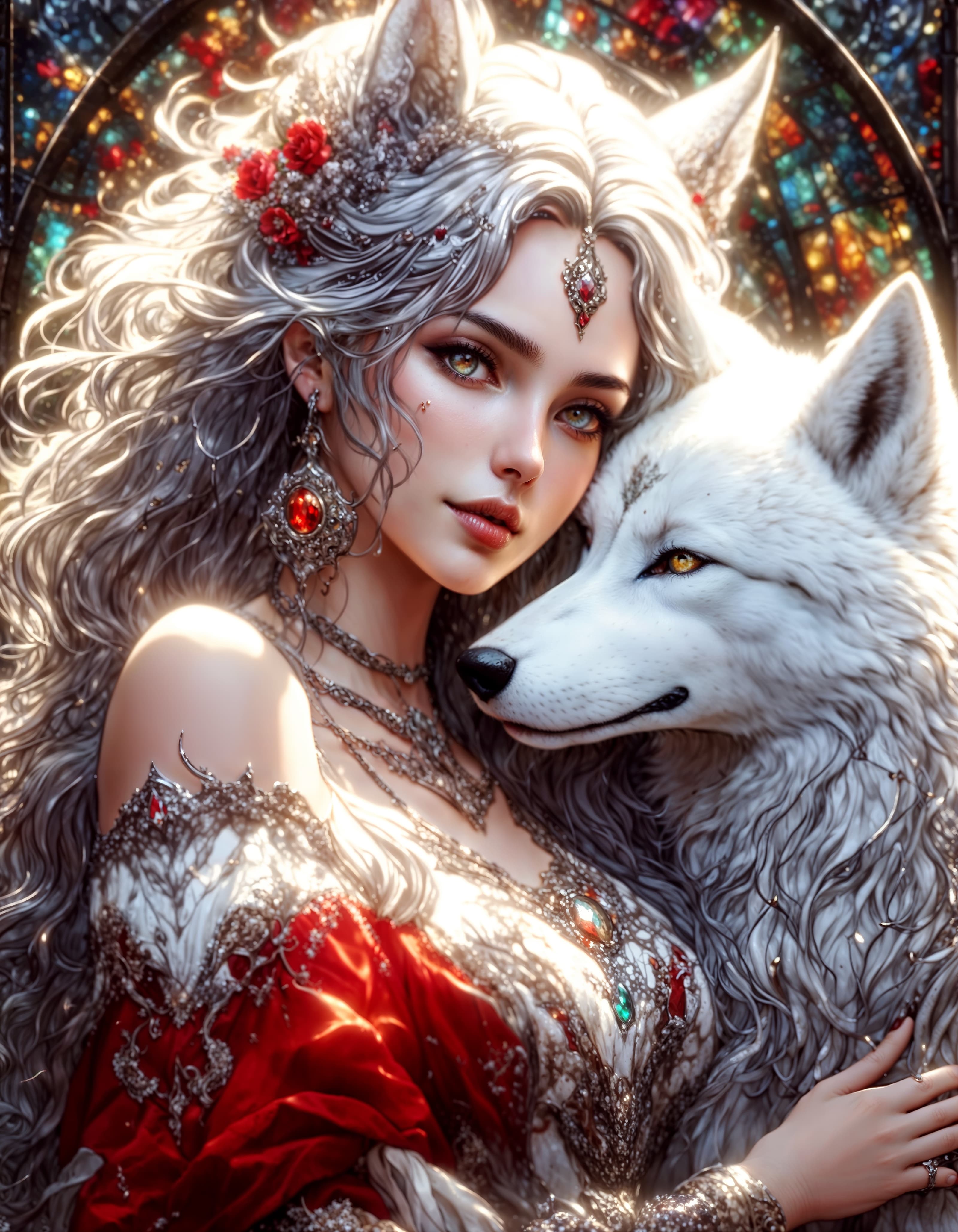A Woman and her Wolf - Stable Diffusion