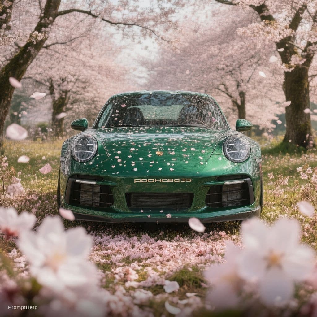 Hero prompt: extremely low shot of a forest green porche 911 in... - Hero