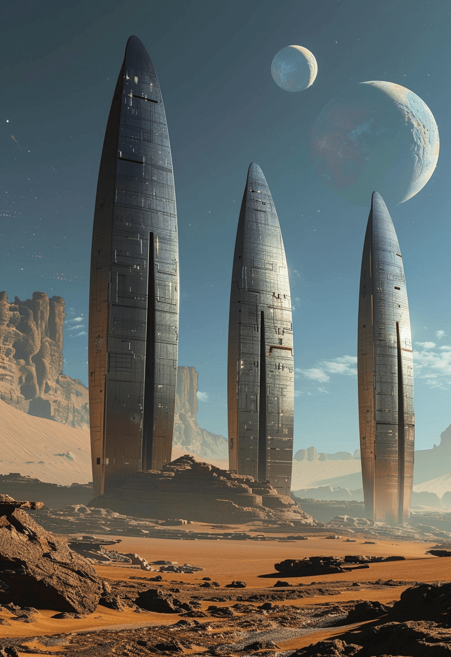 Midjourney prompt: A retrofuturistic scene of an alien planet with th... - Midjourney