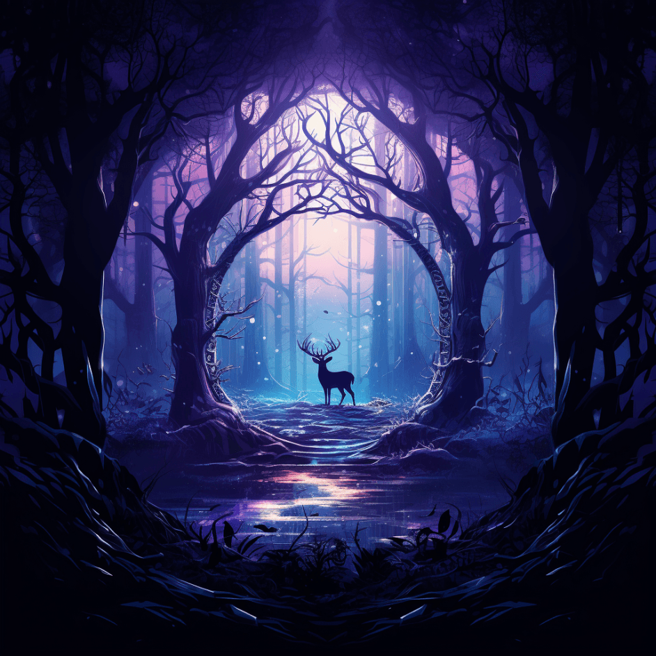 Deer in Fantasy Forest - Midjourney