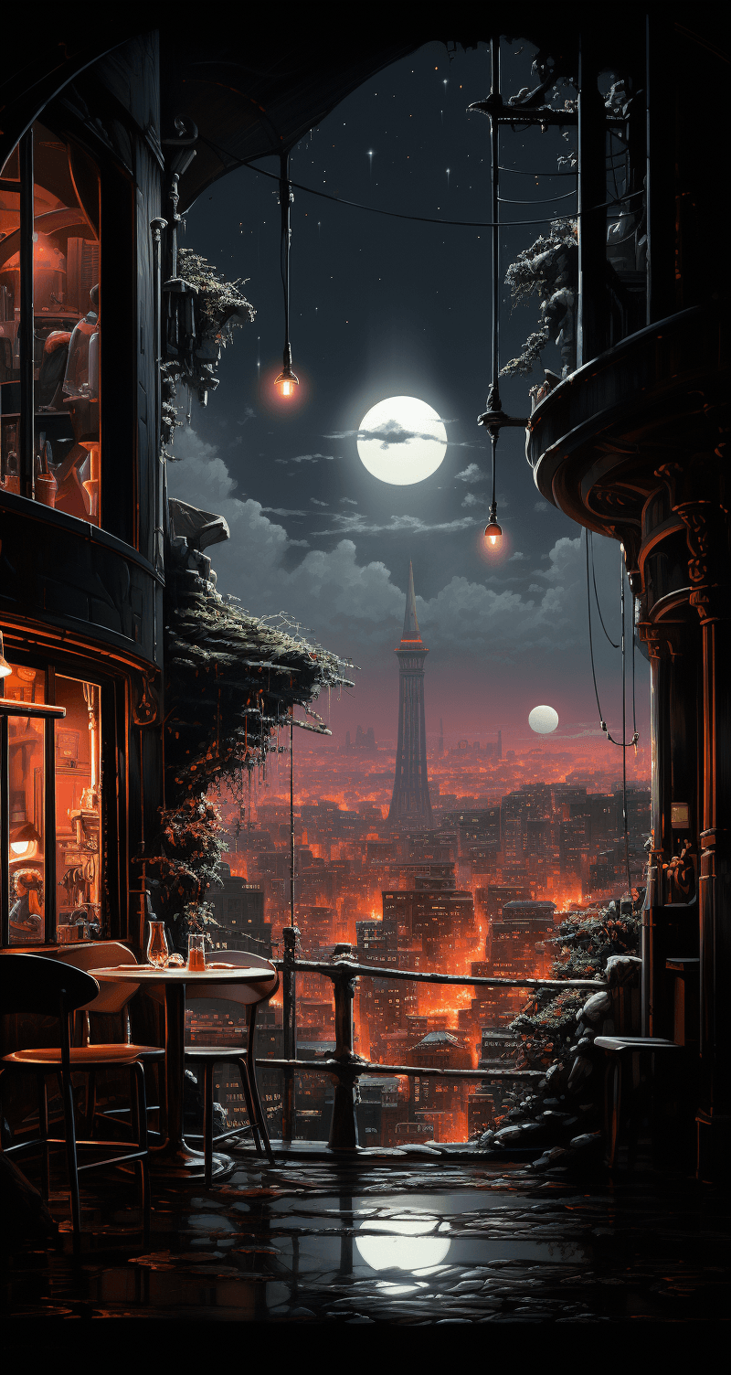 Midjourney prompt: tim white style art,80s neon, night, moon, neon si... - Midjourney