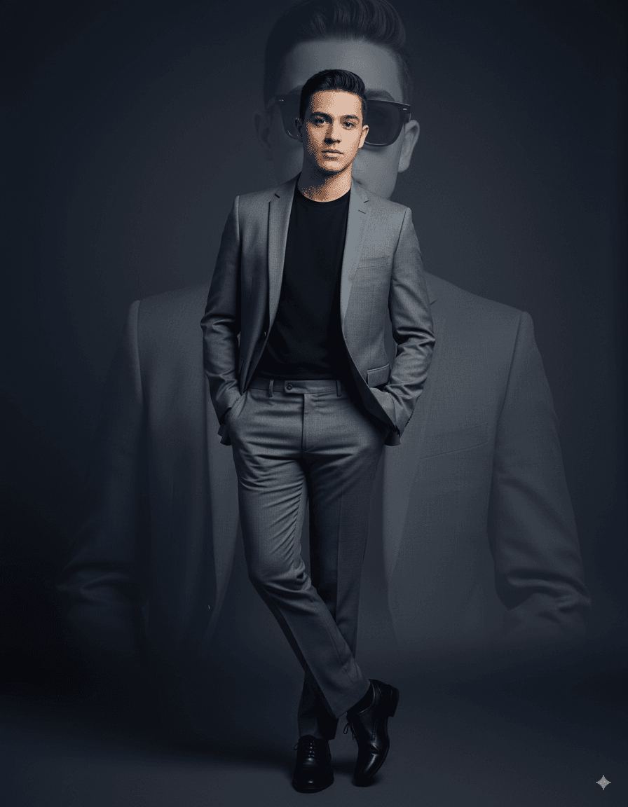 ChatGPT Image prompt: "A stylish young man wearing a modern slim-fit gre... - ChatGPT Image