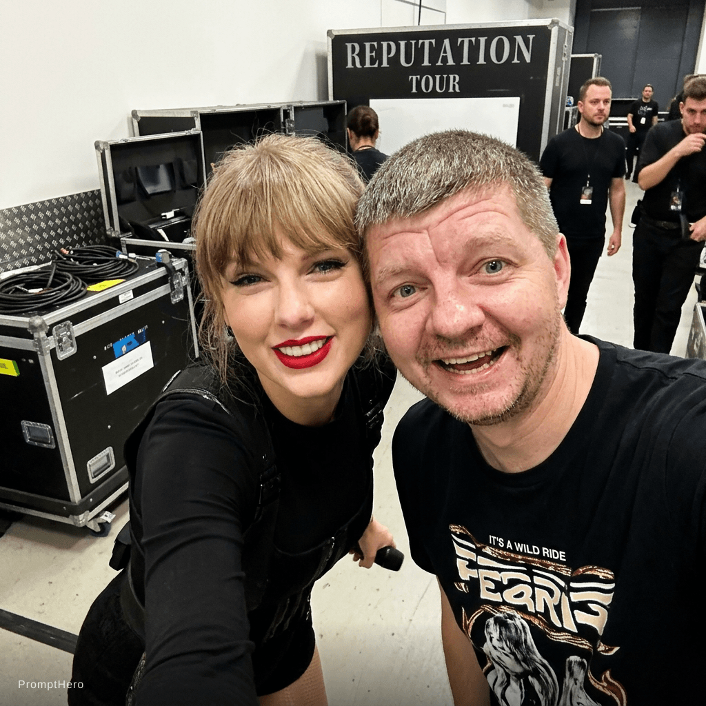 Nano Banana prompt: with Taylor Swift backstage at a concert, excited - Nano Banana