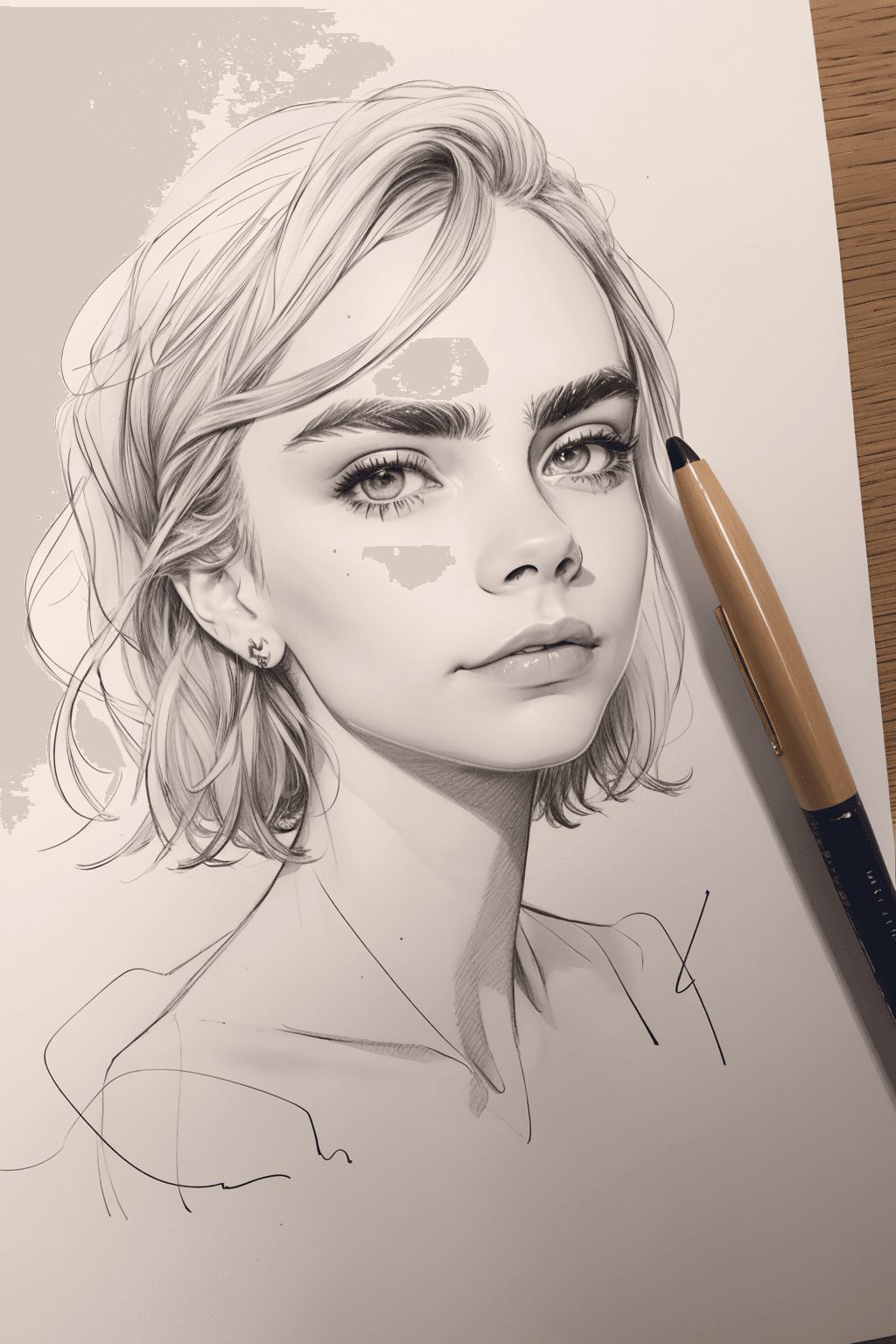 Stable Diffusion prompt: Cara Delevingne, ((amateur) scribble sketch), (smu... - Stable Diffusion