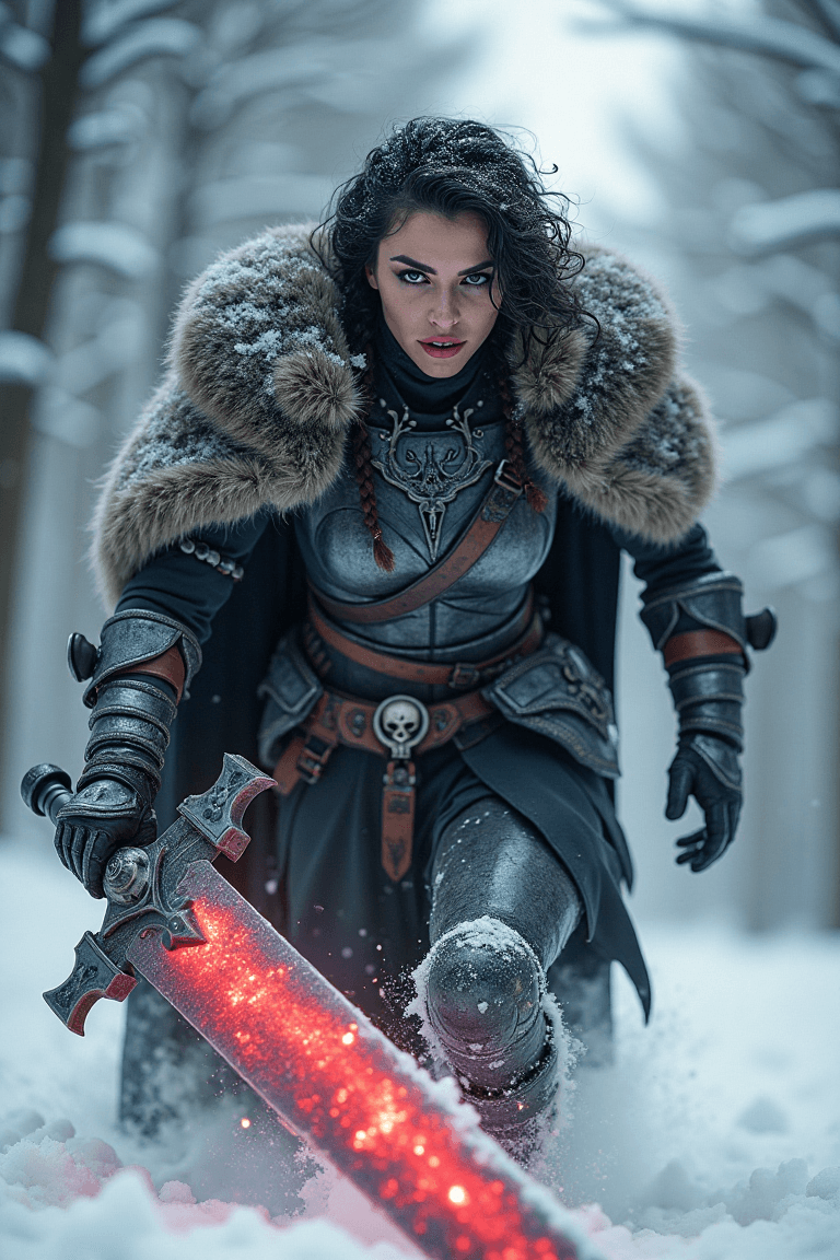 FLUX prompt: Frozen Fray: A barbarian warrior, encased in batte... - FLUX