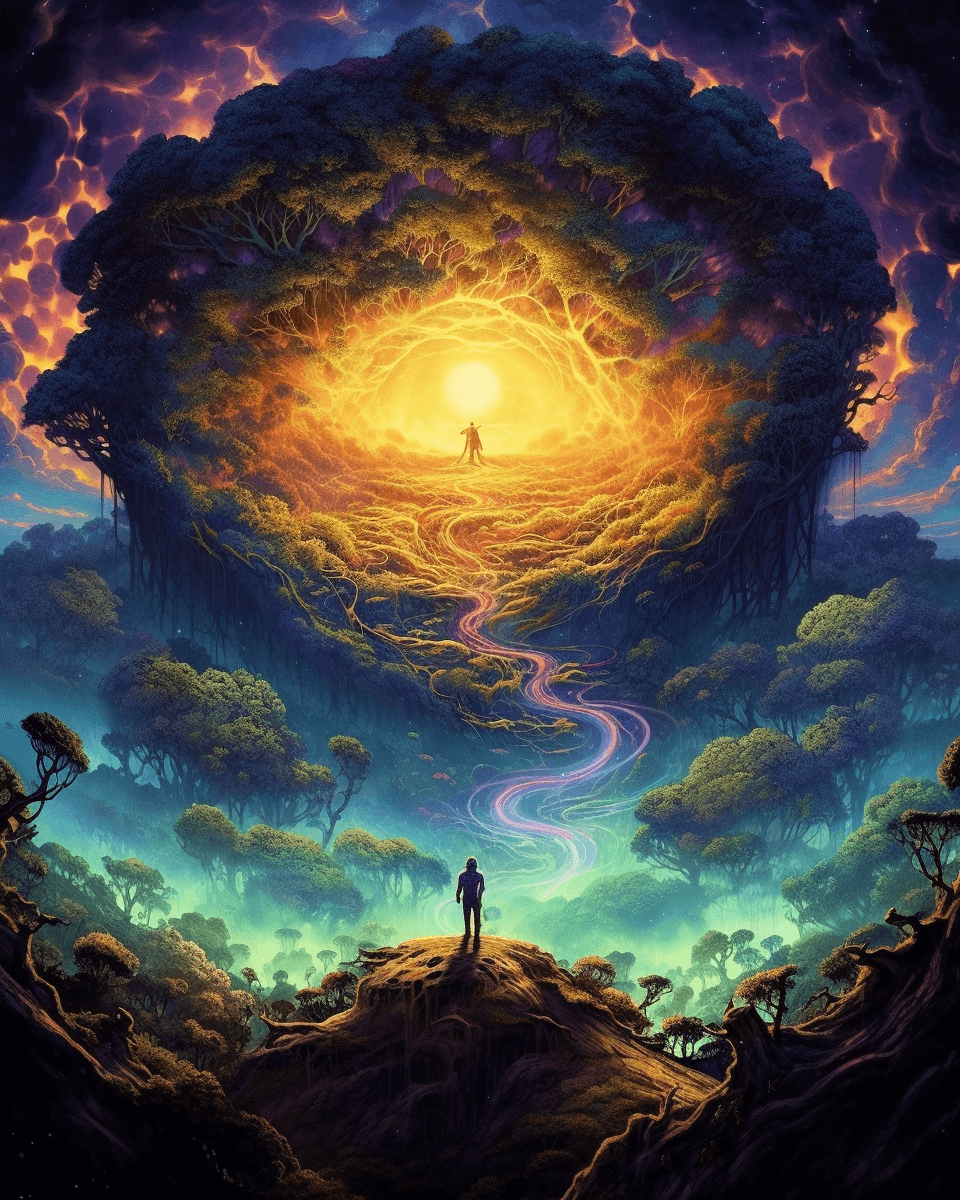 Midjourney prompt: surrealist rendering of a large circle of a person... - Midjourney