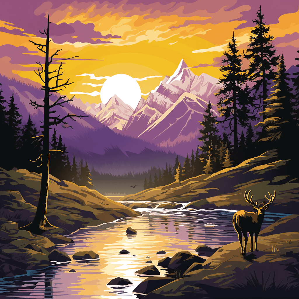 Midjourney prompt: A vector, serene mountain landscape, with majestic... - Midjourney