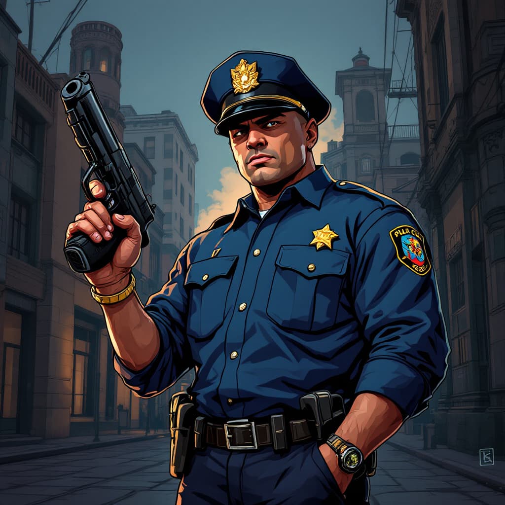 FLUX prompt: Cartoon illustration of a man in a police uniform ... - FLUX