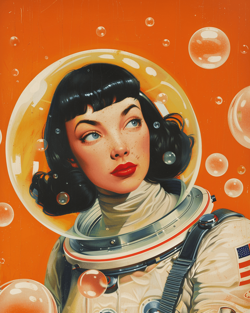 Midjourney prompt: A retrofuturistic portrait of an astronaut woman w... - Midjourney