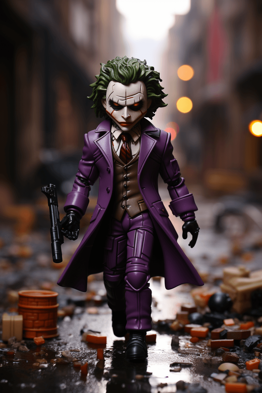 Midjourney prompt: Create a toy Joker( Nolan) , evil, in the style of... - Midjourney