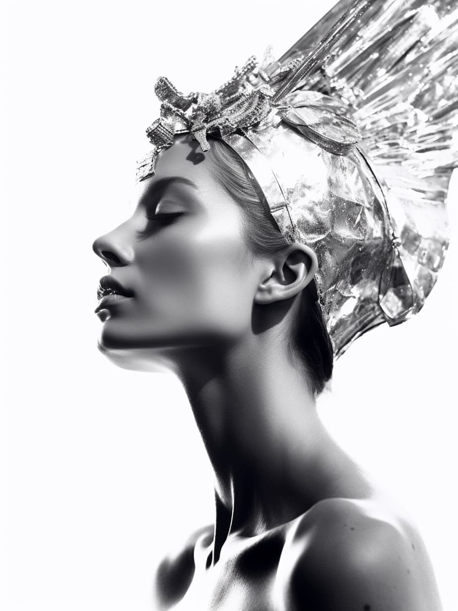 Midjourney prompt: a woman with a piece of tin foil on her head, by M... - Midjourney