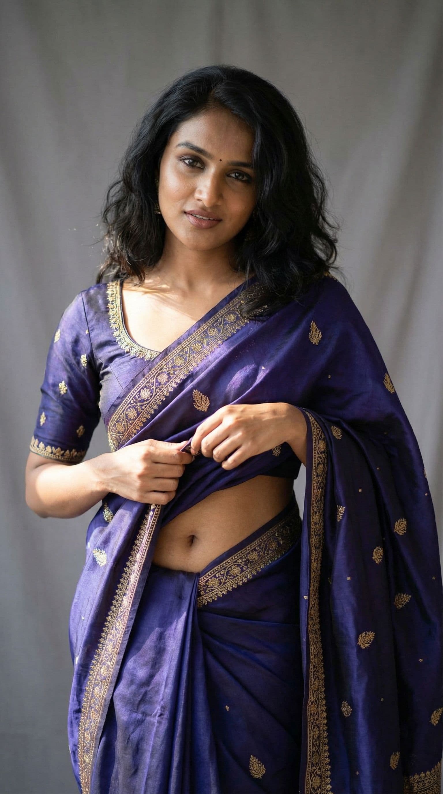 Nano Banana prompt: Showing navel by lifting up top saree - Nano Banana