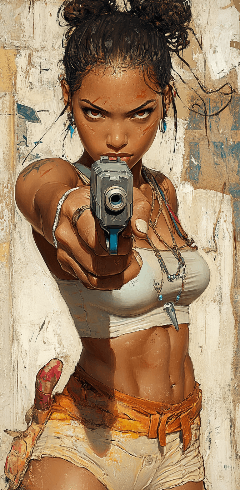 Midjourney prompt: an image of an animation character holding a gun, ... - Midjourney