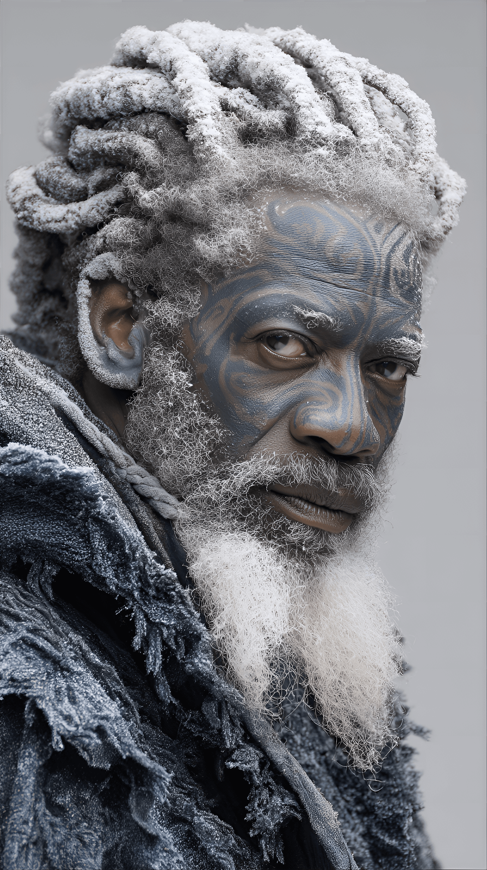 Midjourney prompt: Mature Black man, 50s-60s, with intricately patter... - Midjourney