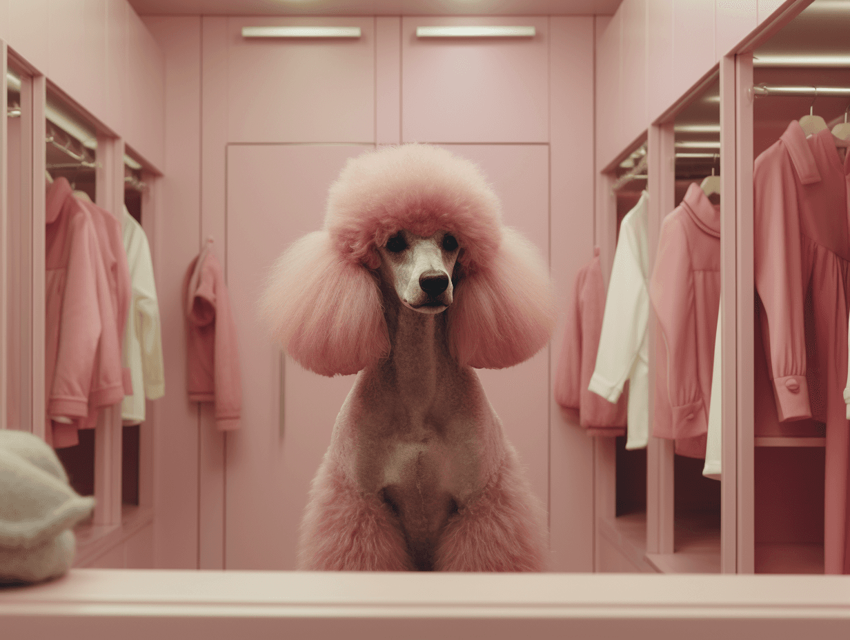 Midjourney prompt: Kodak disposable photography of giant poodle, dres... - Midjourney