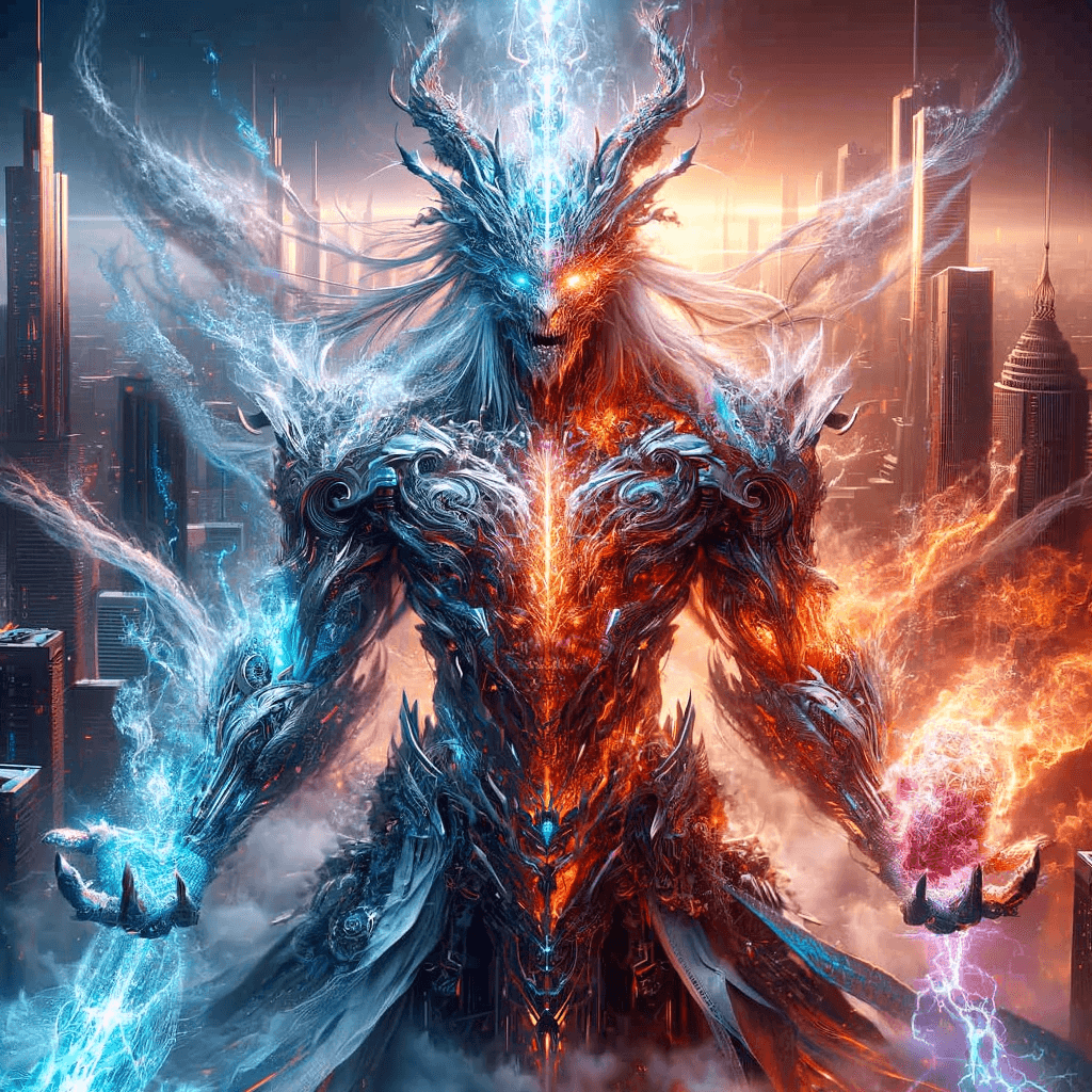 The Fire/Ice Guardian:Elemental Sentinel - ChatGPT Image
