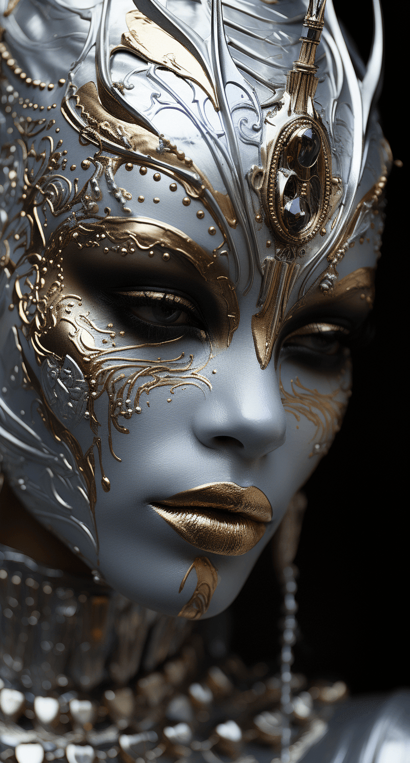 Midjourney prompt: black woman in silver mask with eyes and silver ma... - Midjourney