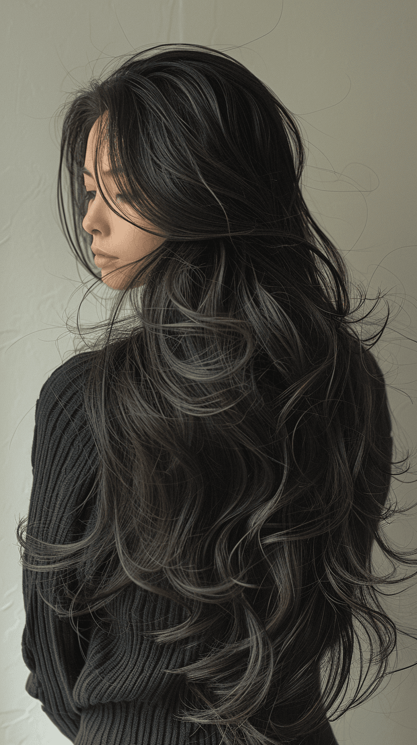 Midjourney prompt: woman with beautiful long brown hair, in the style... - Midjourney