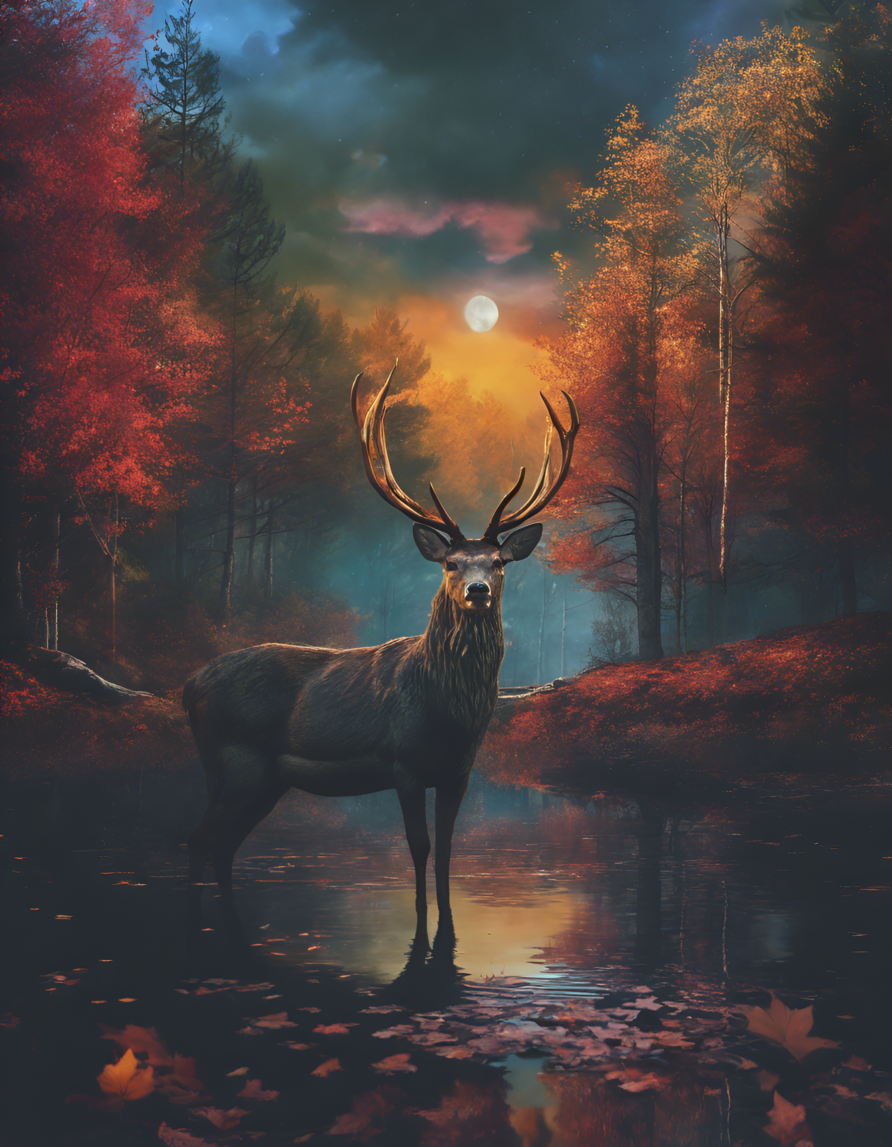 Stable Diffusion prompt: a photography of stag in a forest in autumn, in fr... - Stable Diffusion