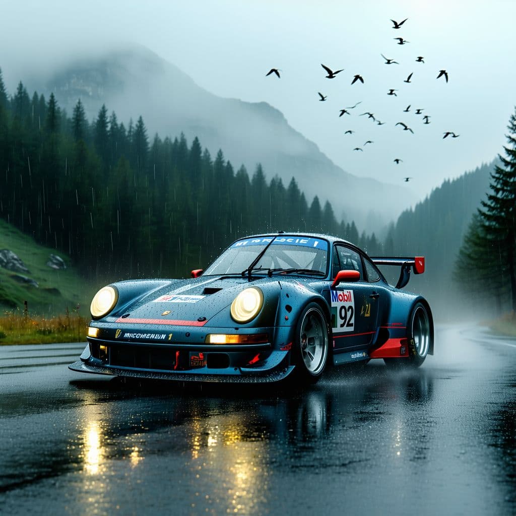 Stable Diffusion prompt: A hyper-realistic scene of a Porsche 911 RSR race ... - Stable Diffusion