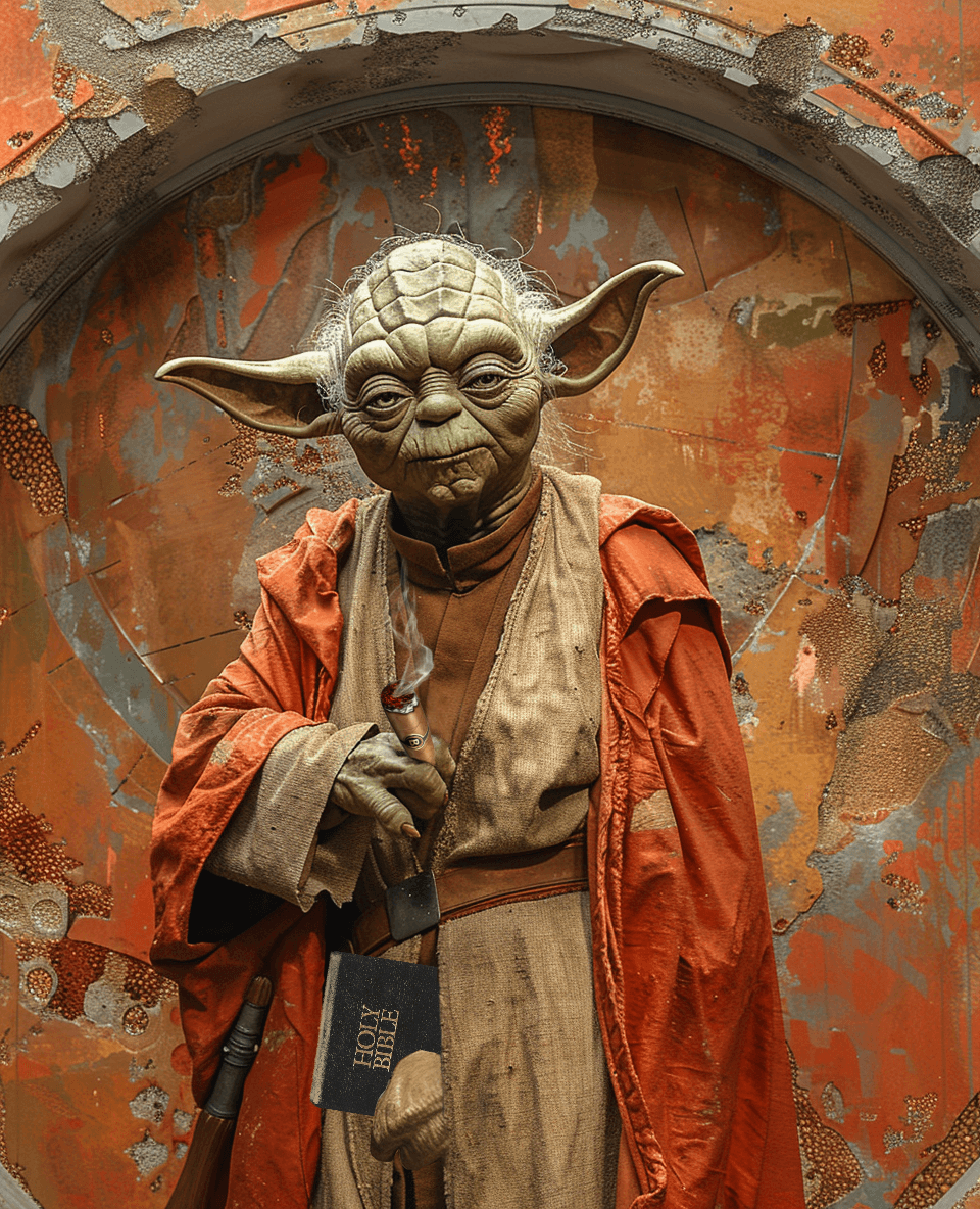 Another Master Yoda with Holy Bible - Midjourney