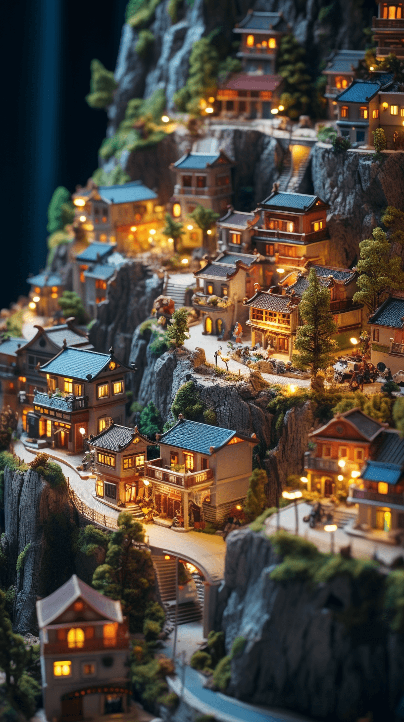 Midjourney prompt: tilt shif, 50mm photo of cute village made of marb... - Midjourney