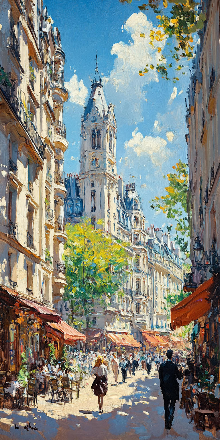 Midjourney prompt: Paris street painting, in the style of Childe Hass... - Midjourney