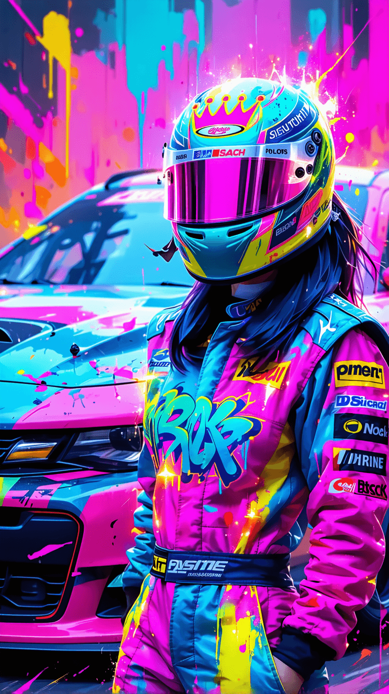 Stable Diffusion prompt: A female NASCAR racer standing confidently next to... - Stable Diffusion