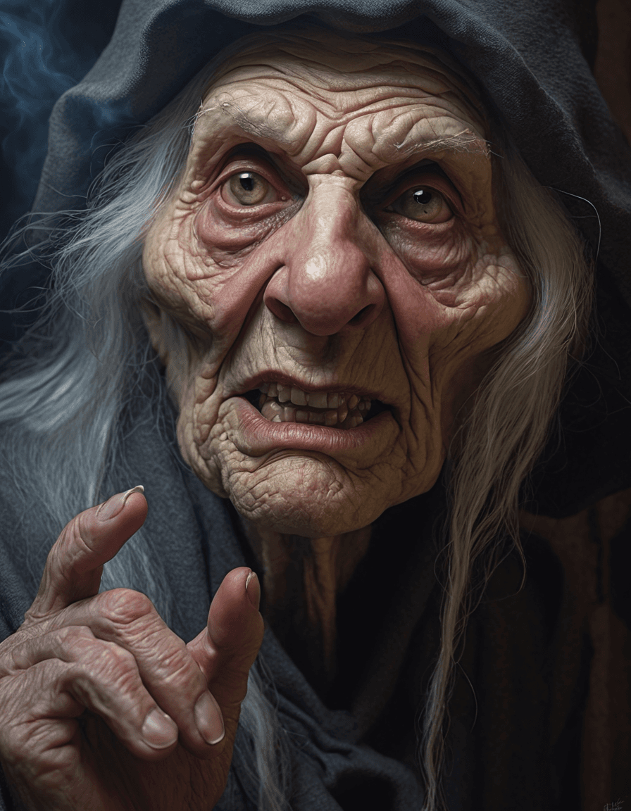 Stable Diffusion prompt: The image features a wimsical and scary witch with... - Stable Diffusion